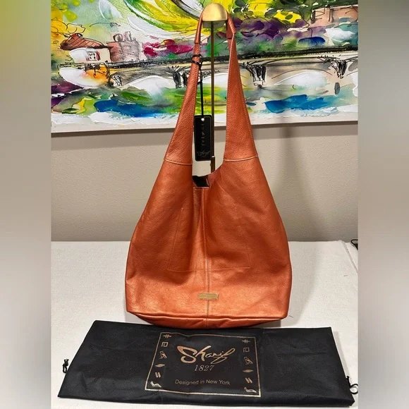 Sharif Legacy Pearlized Slouchy Orange Leather Hobo Bag 3 piece. NWT!!!
